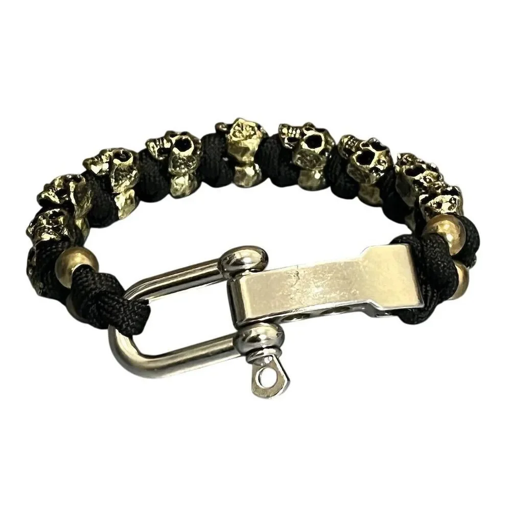 Men's Gothic Handmade Gold Skull Bracelet Adjustable Wristband Grunge Gorpcore